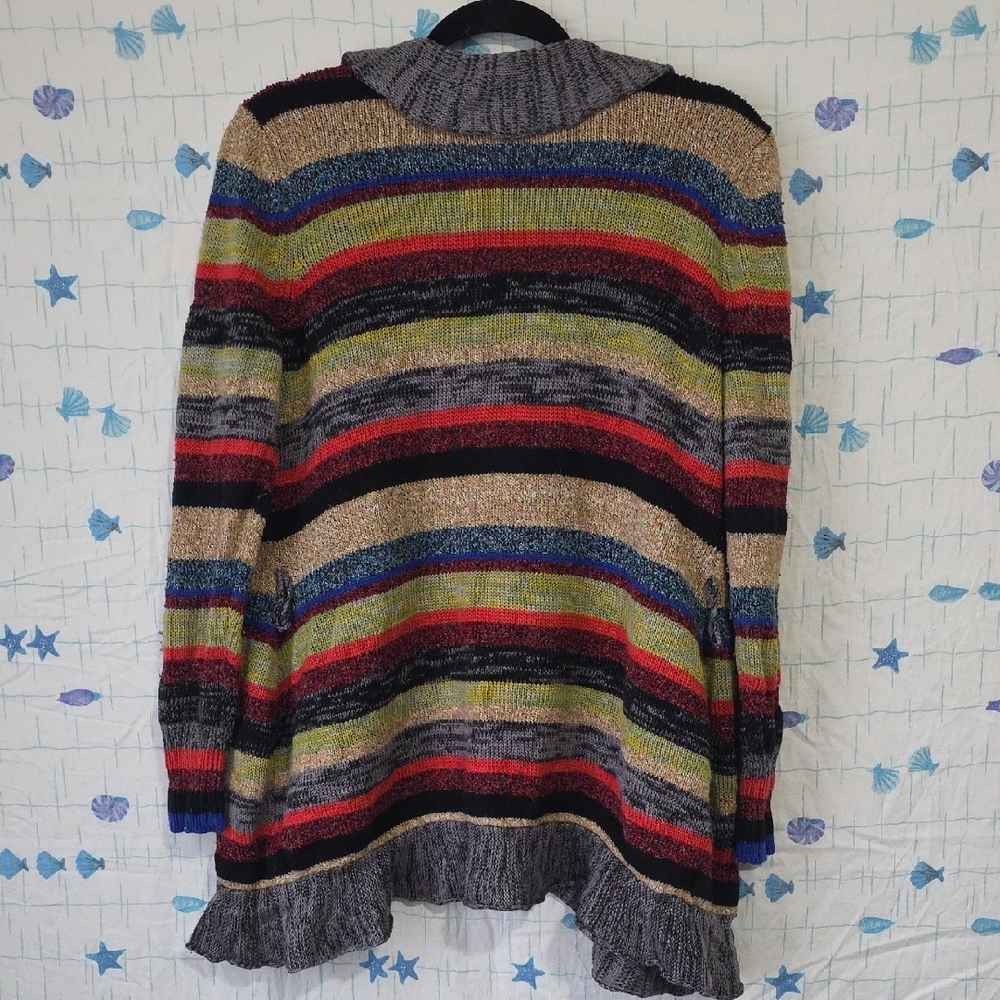 NY Collection Multicolor Striped Ruffle Cardigan - Picture 3 of 3